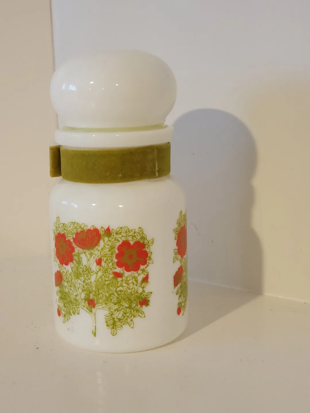 Vintage Pair of Milk Glass Jars Apothecary with Floral Designs image indicator(3)
