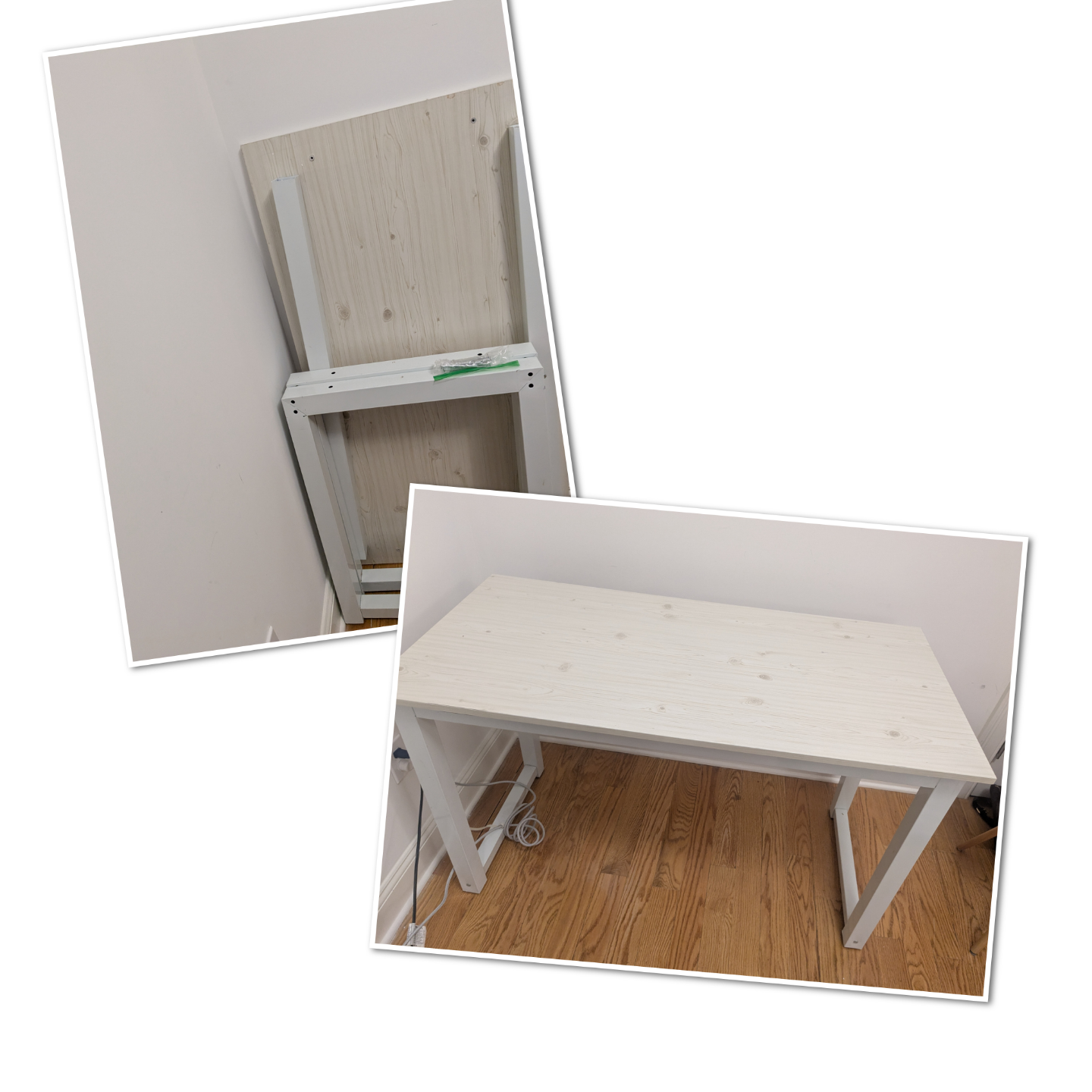 White Computer Desk with Light Wood Top