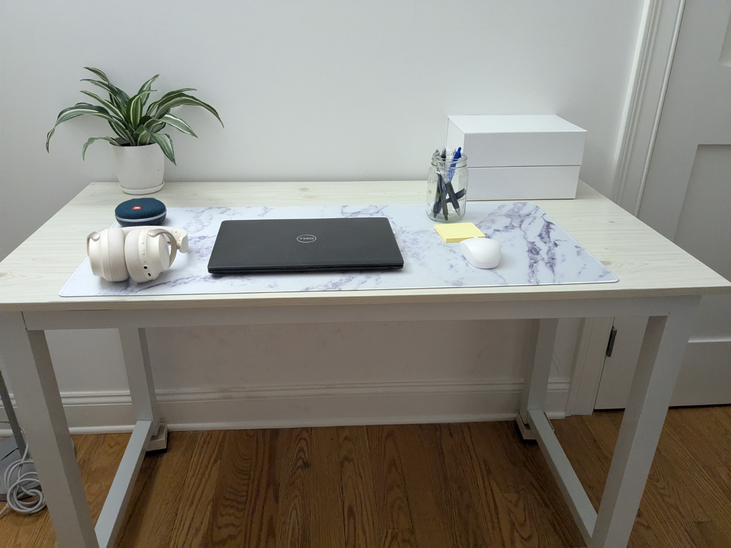 White Computer Desk with Light Wood Top - photo 3