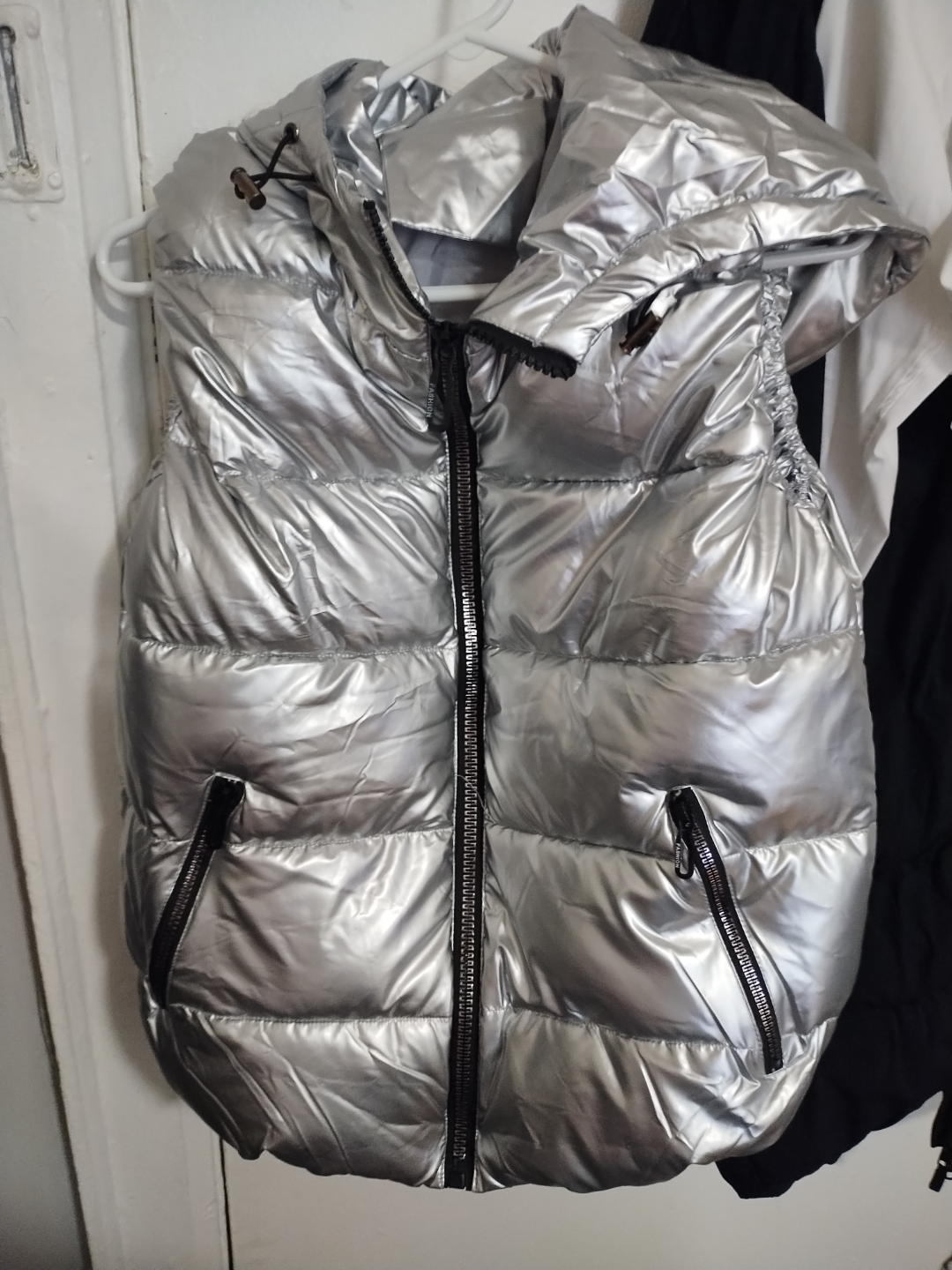 Silver Puffer Vest jacket with Hood