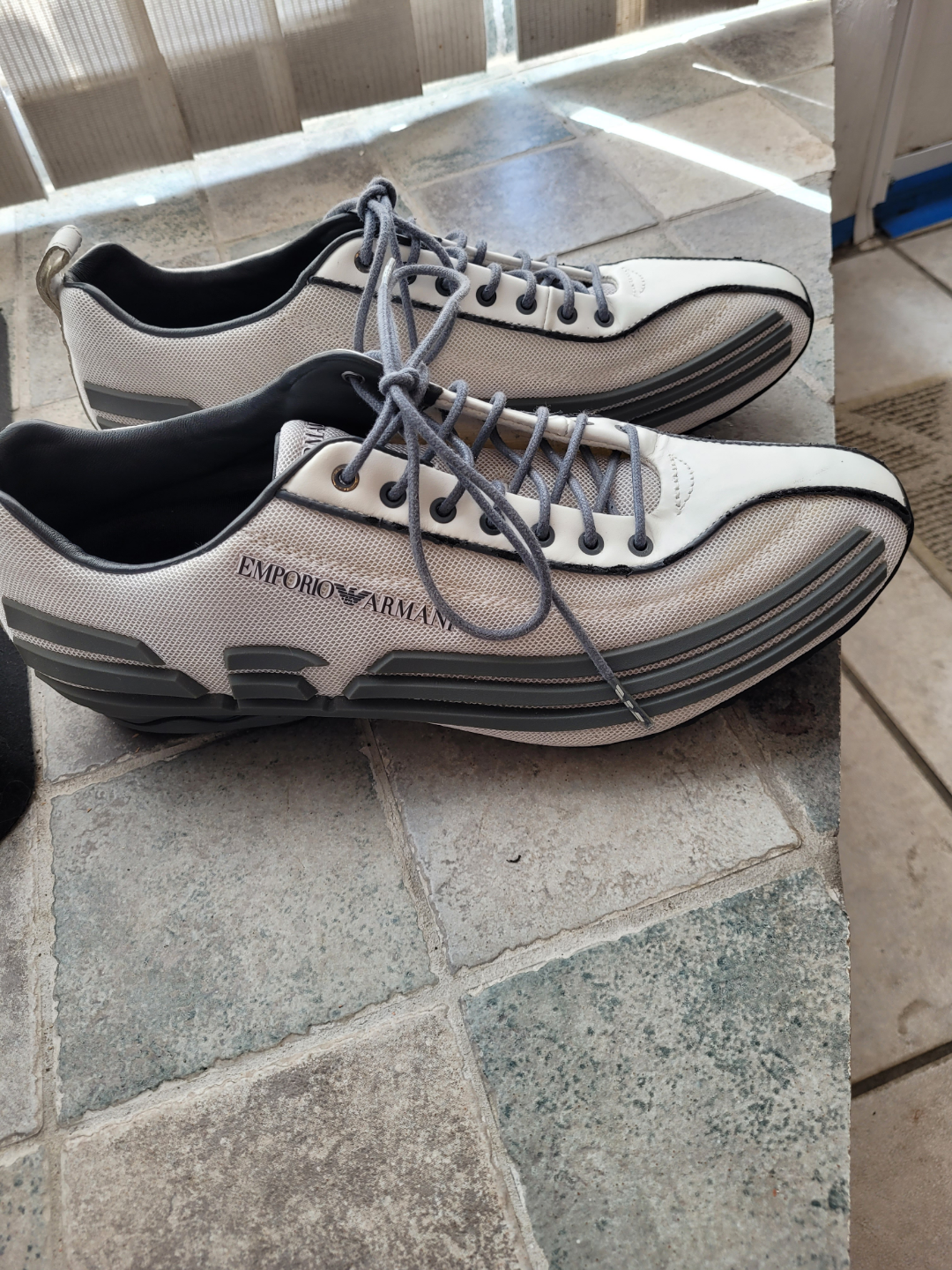 Emporio Armani Men's White and Grey Sneakers