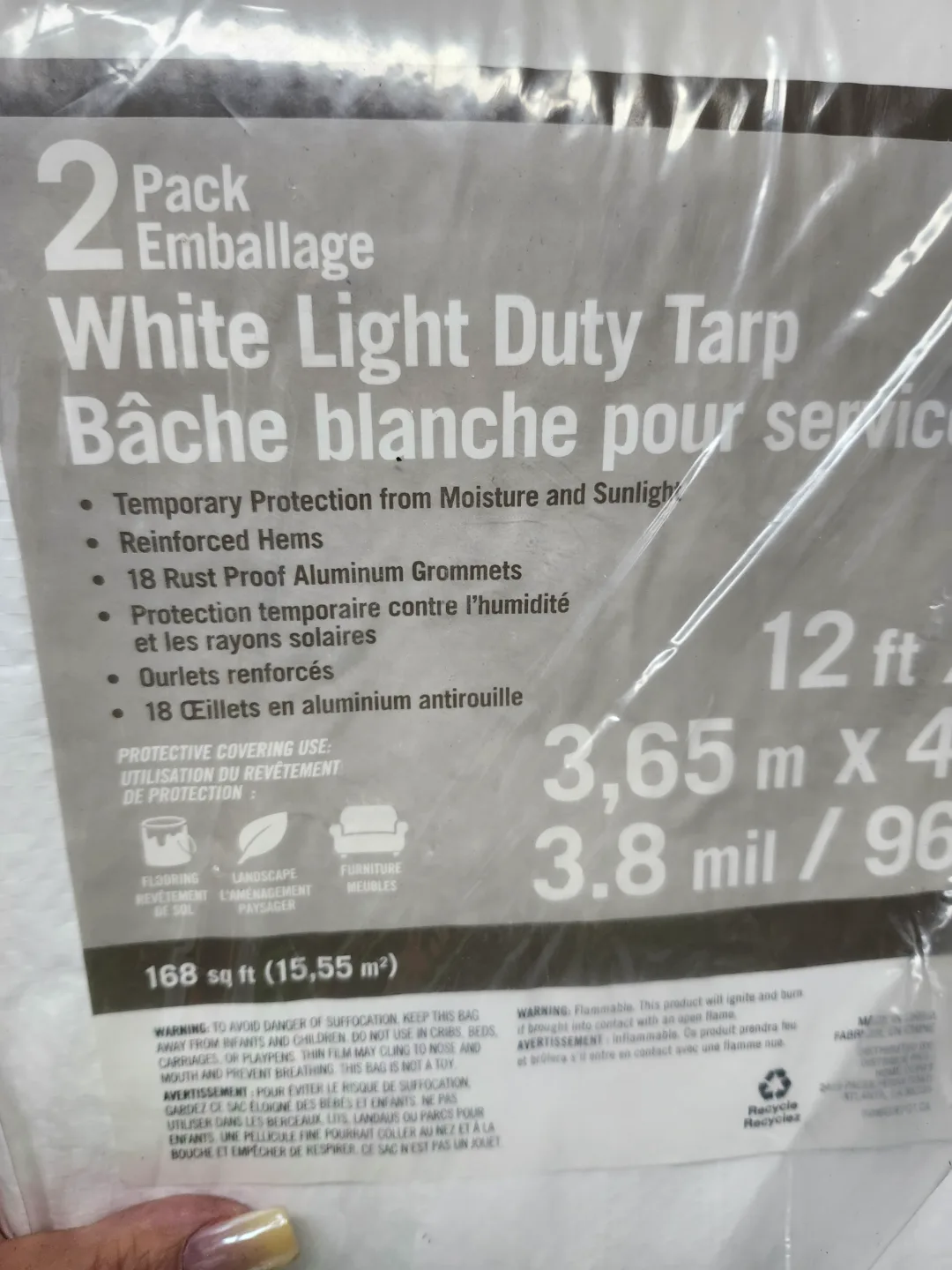 2 Pack White Light Duty Tarps 12 x 14 thumbnail