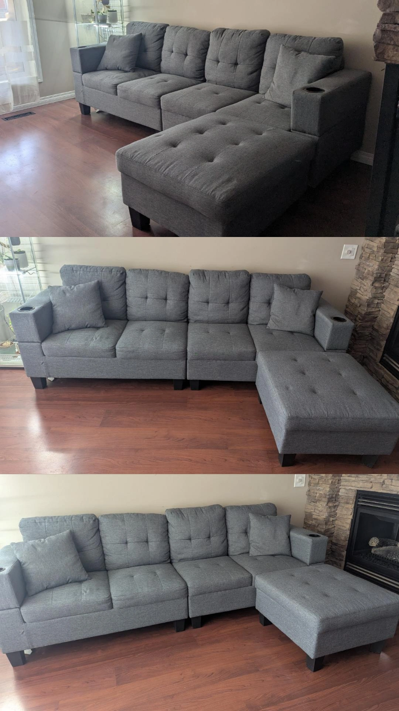 Sectional Sofa with Cup Holders and Cushions
