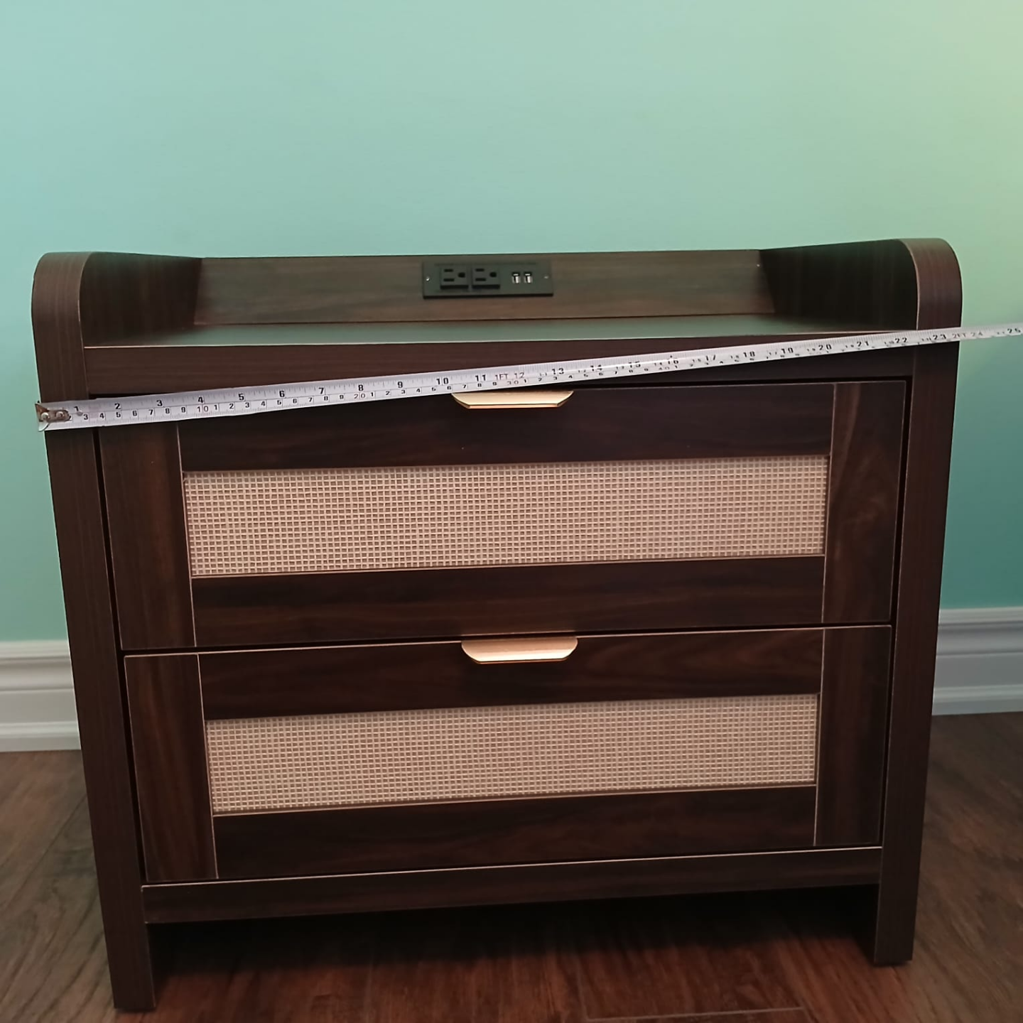 Pair of Dark Brown Two-Drawer Nightstands with Built-in Outlets - photo 3