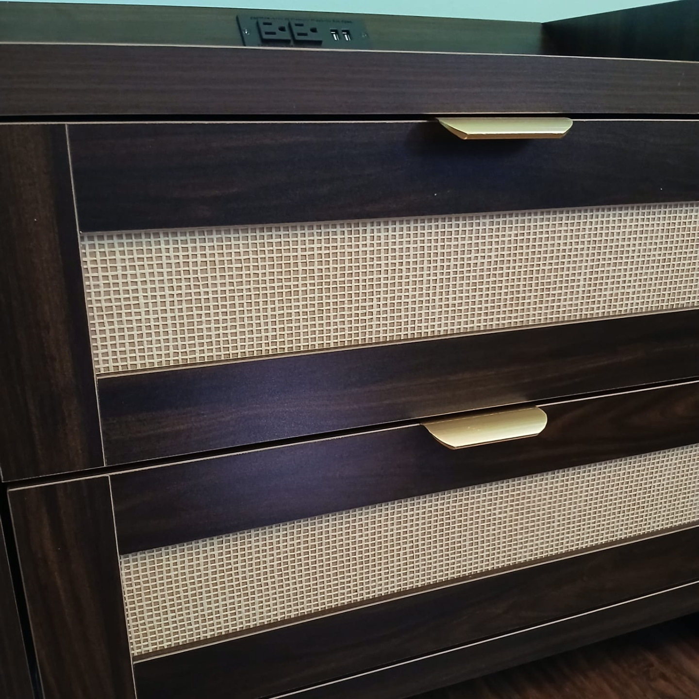 Pair of Dark Brown Two-Drawer Nightstands with Built-in Outlets - photo 5