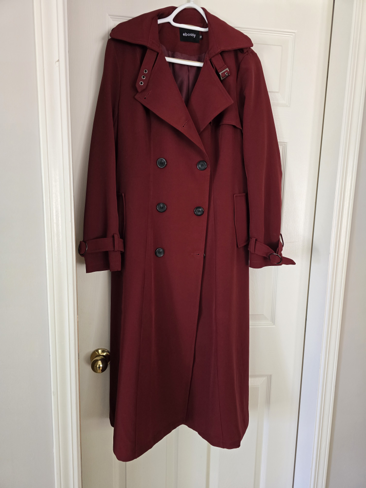 Burgundy Double-Breasted Trench Coat