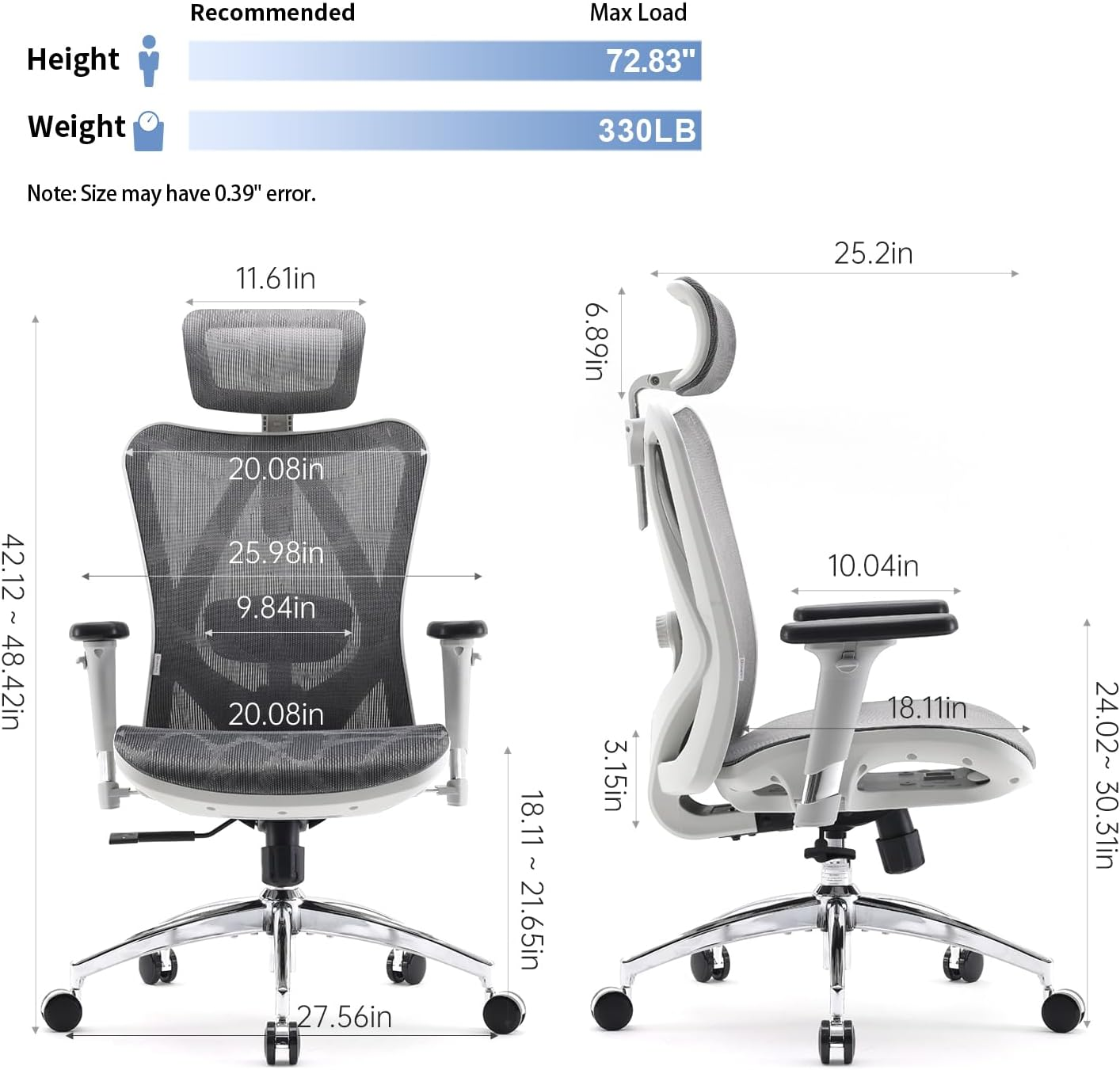 SIHOO ergonomic chair with adjustable headres - photo 3