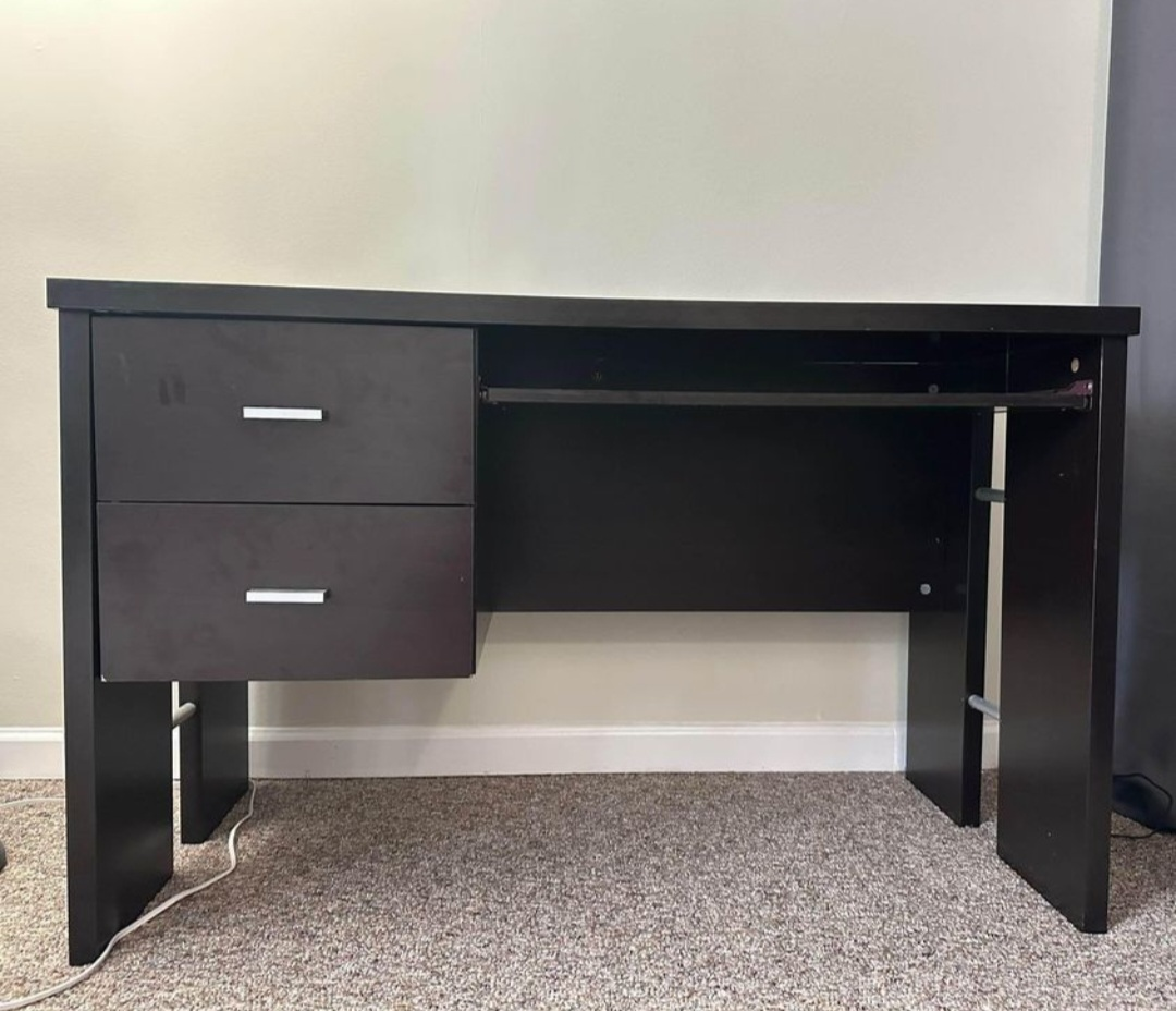 Dark brown computer desk with two drawers