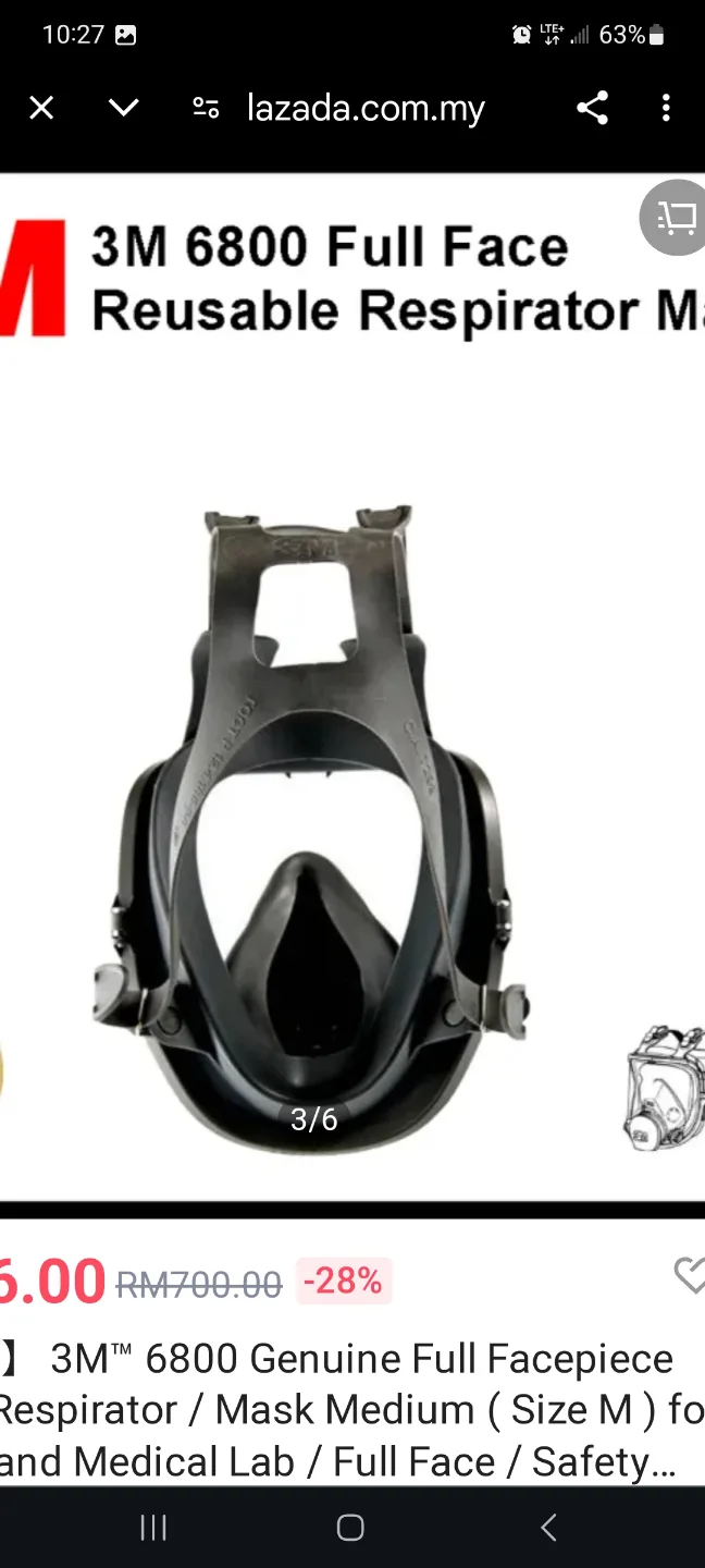 3M 6800 Full Face Reusable Respirator Mask - Medium brand new image indicator(3)