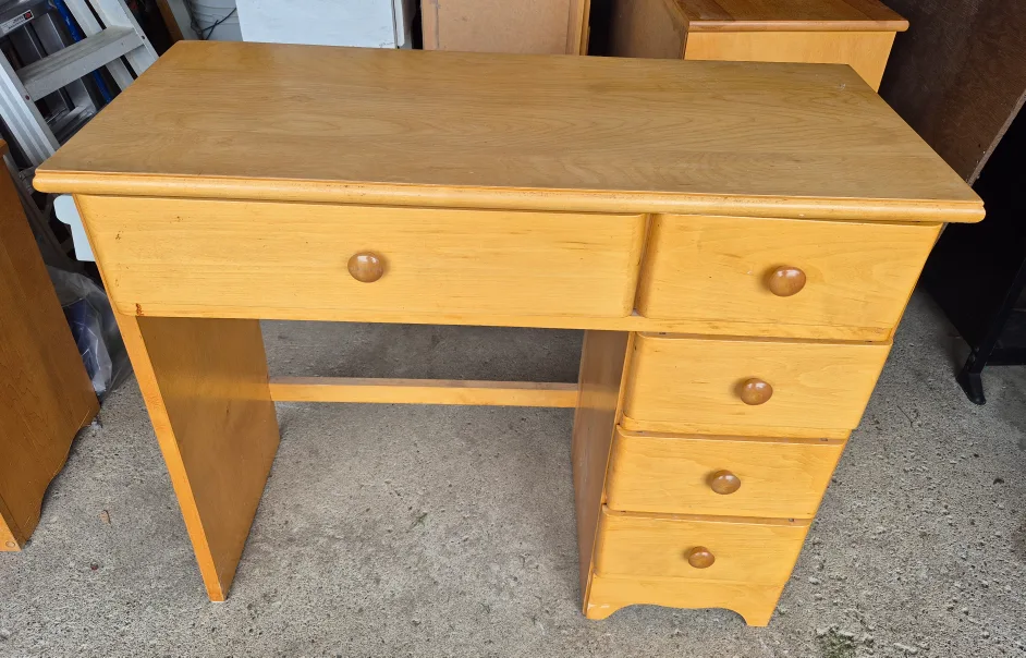 Vintage Wooden Desk with Drawers thumbnail
