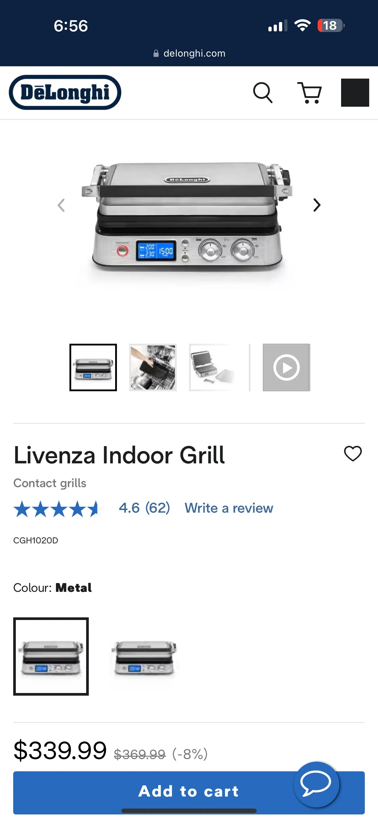 Moving: DeLonghi Livenza Indoor Grill CGH1020D thumbnail