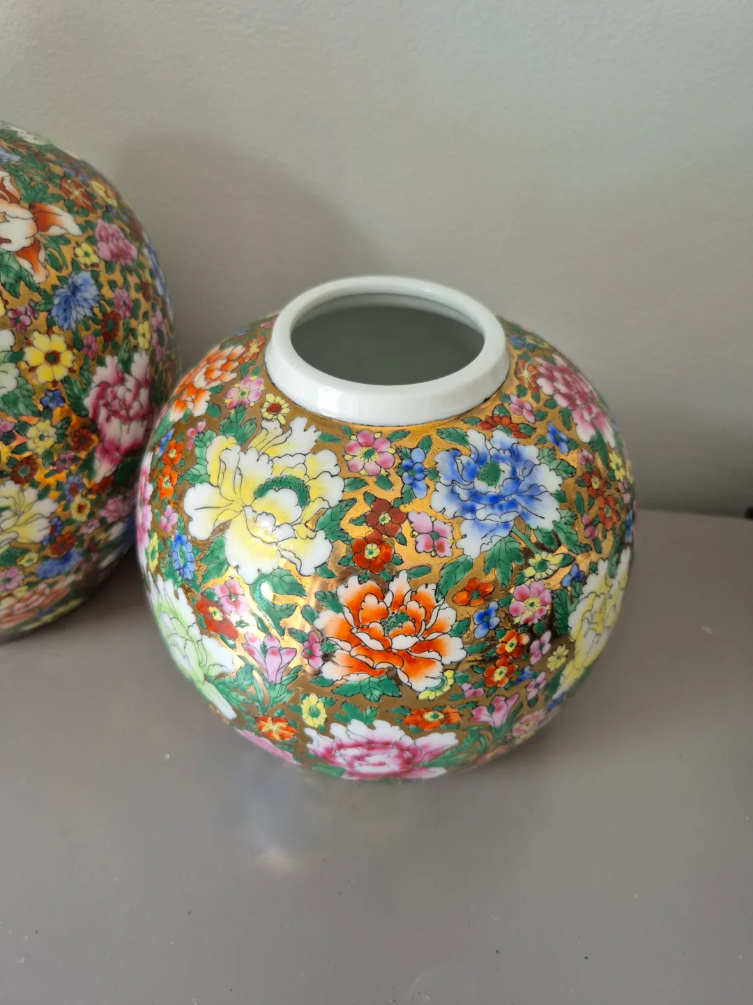 Vintage Porcelain Ginger Jars with Floral Design image indicator(3)
