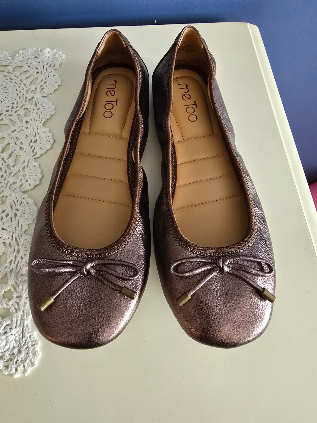 Me Too Women's Bronze Leather Ballerina Flats - Size 7M image indicator(3)