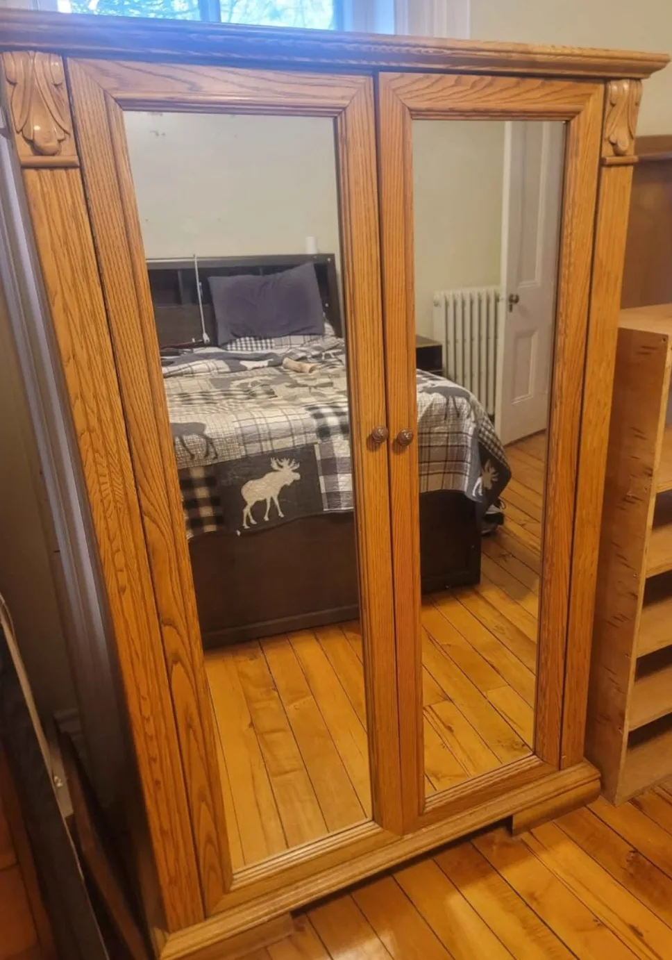 Vintage Wooden Armoire with Mirrored Doors thumbnail
