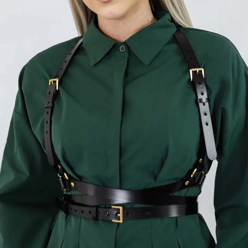 Black Vegan Leather Body Harness image indicator(2)