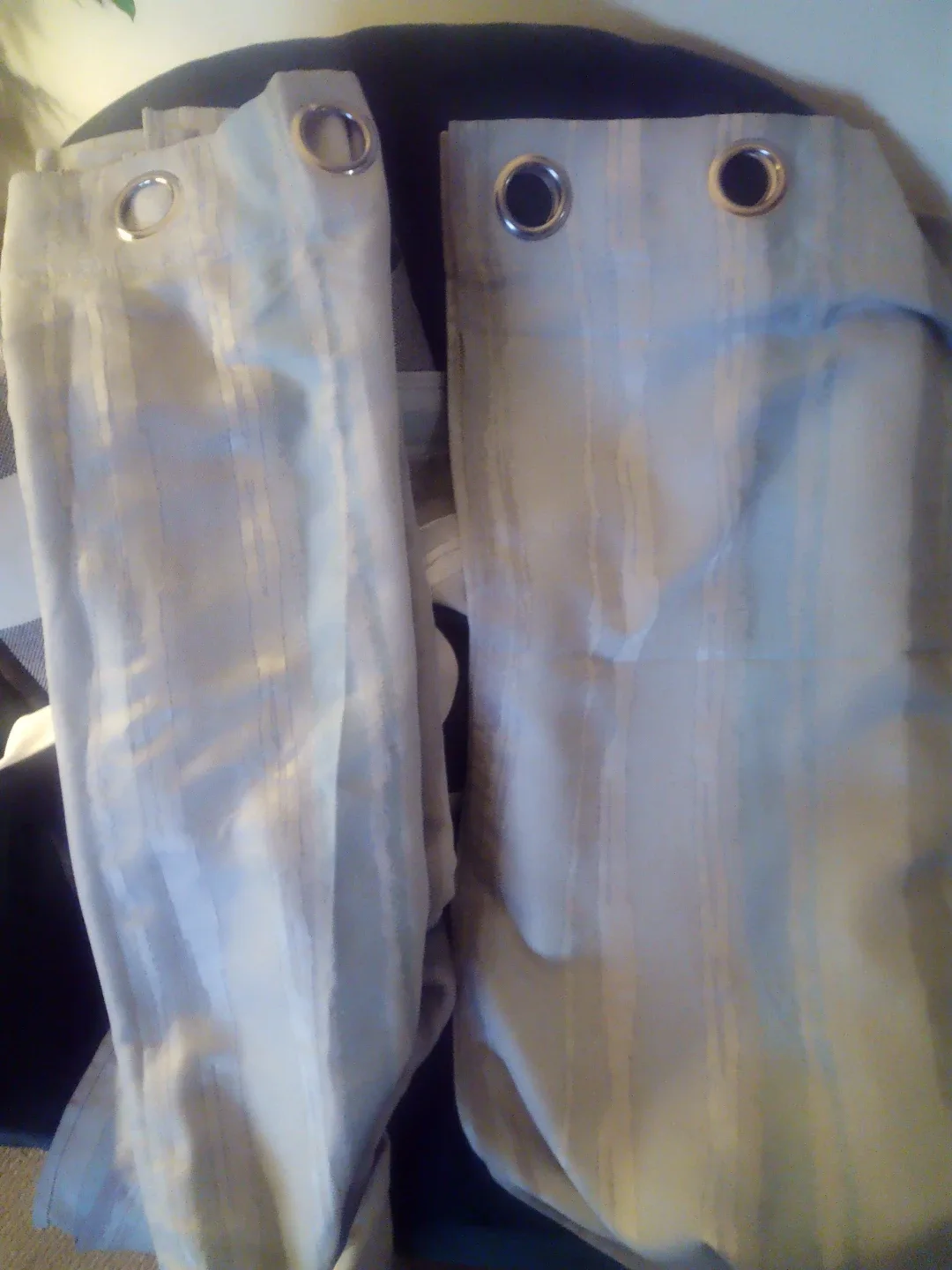 Pair of Light Grey Striped Curtains with Grommets thumbnail