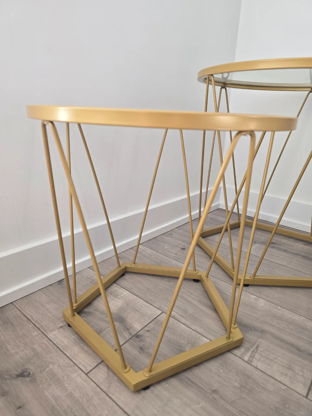 Gold Metal and Glass Nest of Tables- Tempered Glass image indicator(3)