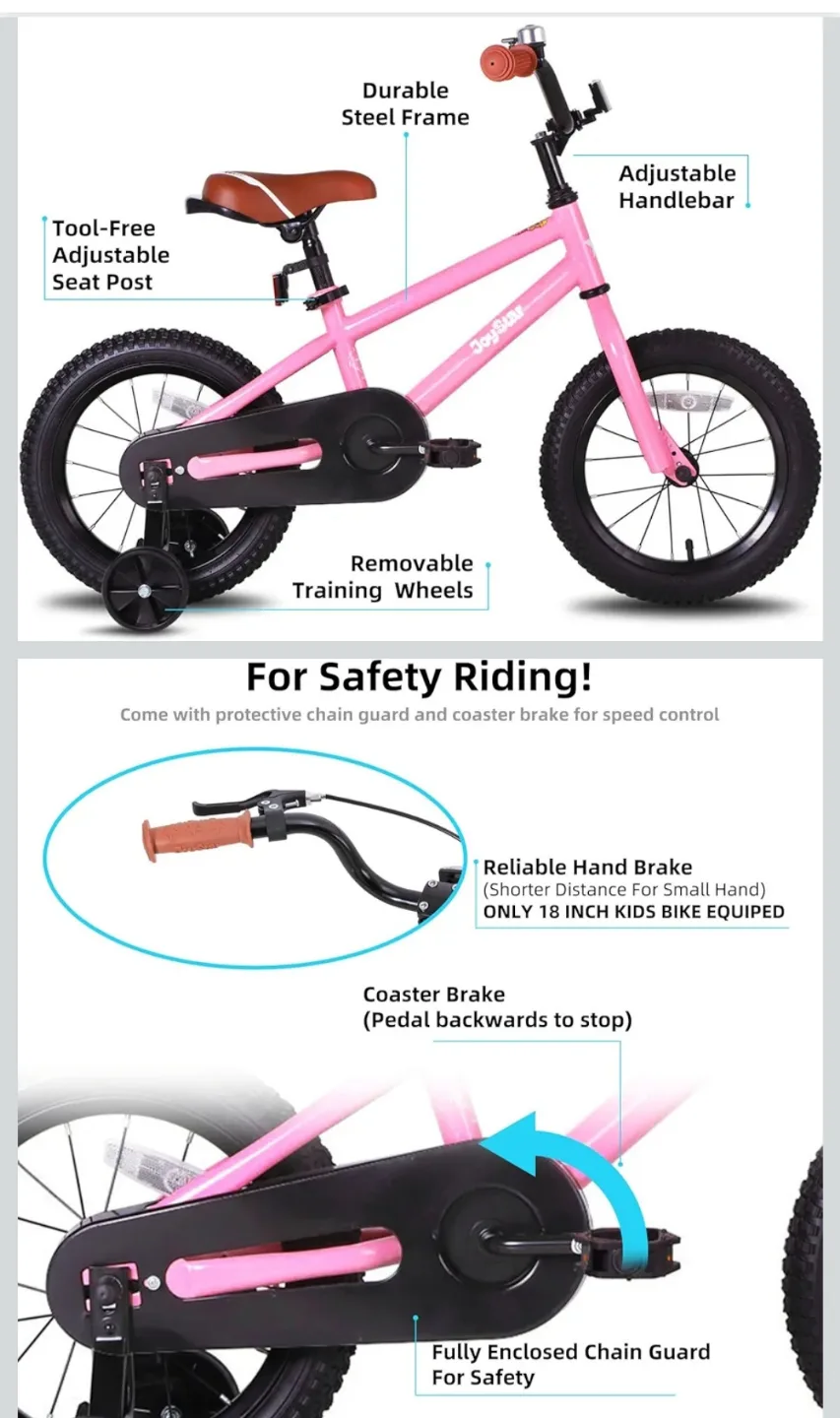 JoyStar 14-Inch Kids Bike with Training Wheels - Pink image indicator(4)