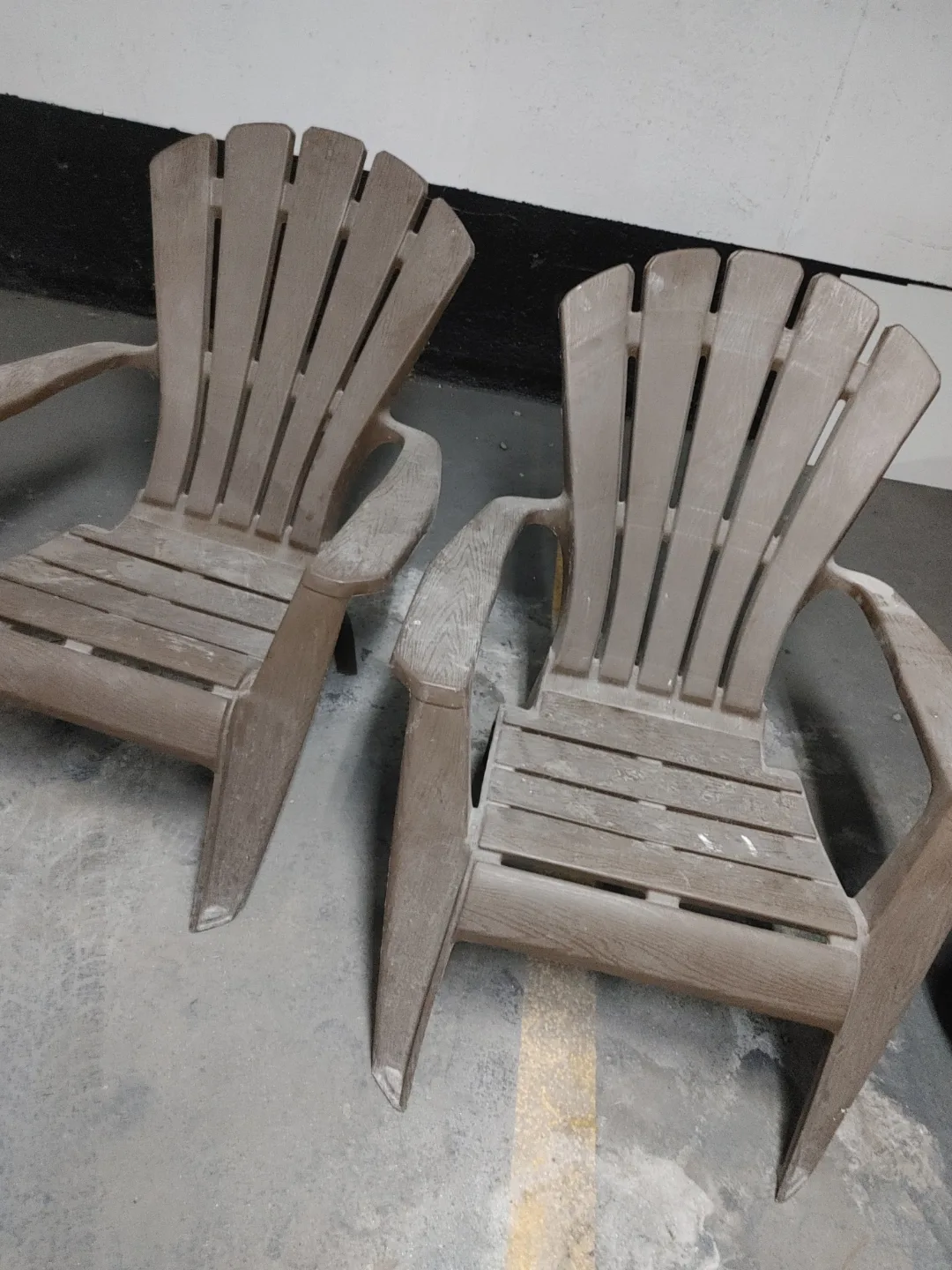 Pair of Brown Plastic Adirondack Chairs thumbnail