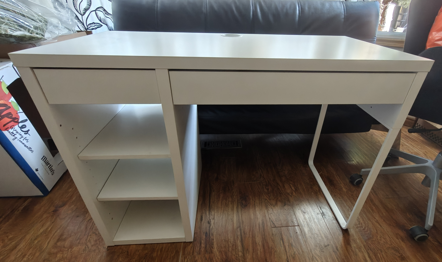 White IKEA Desk with Drawers and Shelving