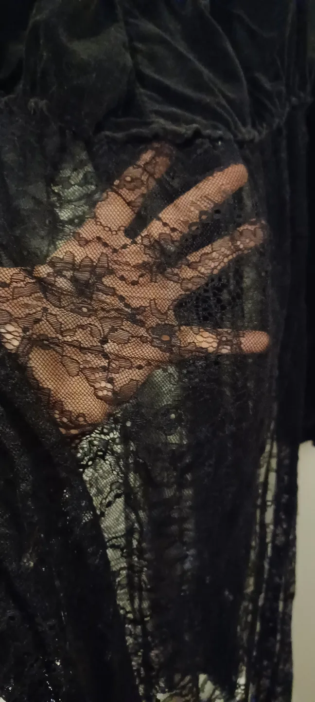 Black Velvet and Lace Overlay Dress Shirt image indicator(7)
