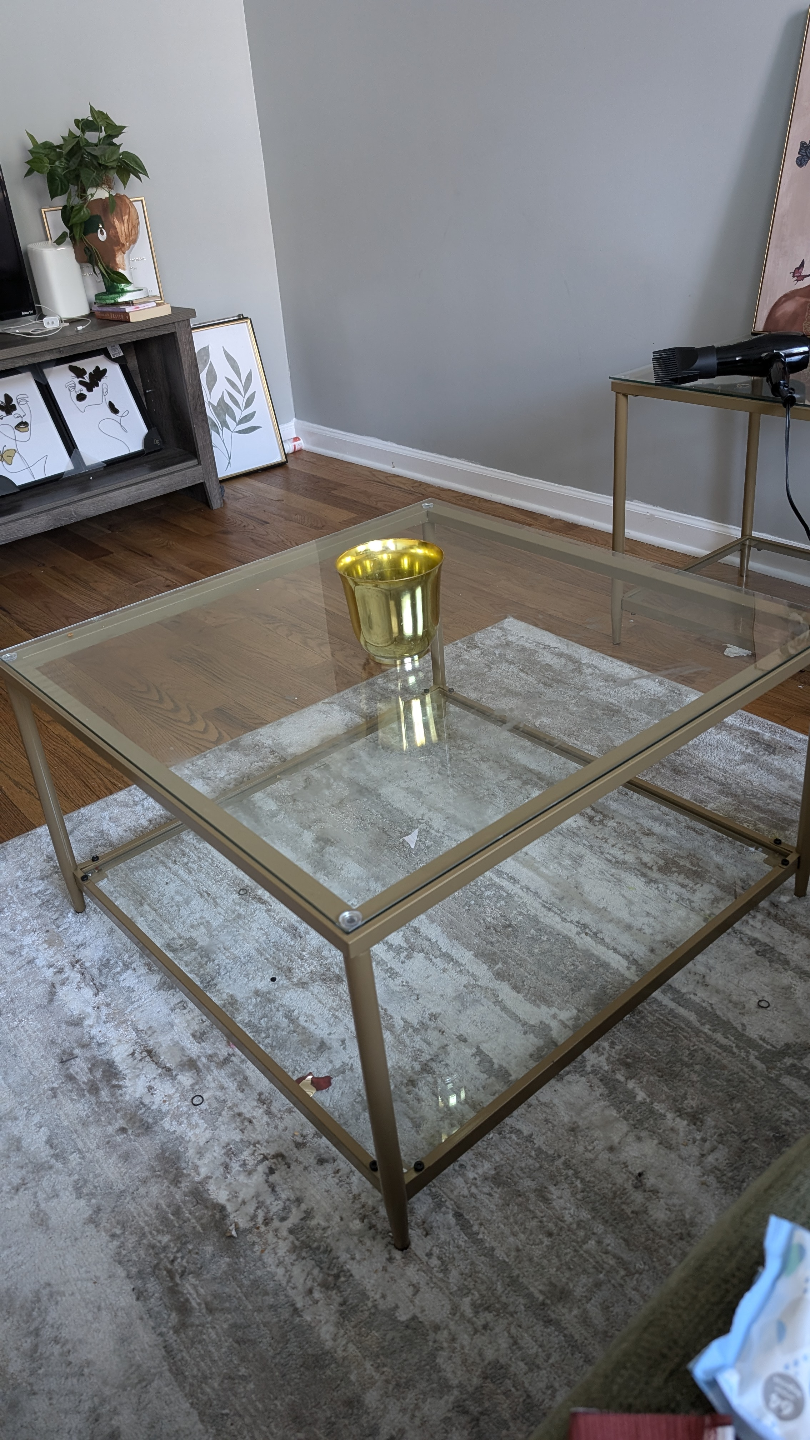 3pc set Gold Metal Glass Top Side/End Table - photo 2