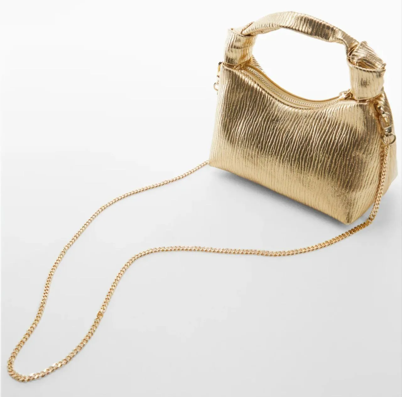 Textured Gold Metallic Mini Handbag with Chain Strap thumbnail