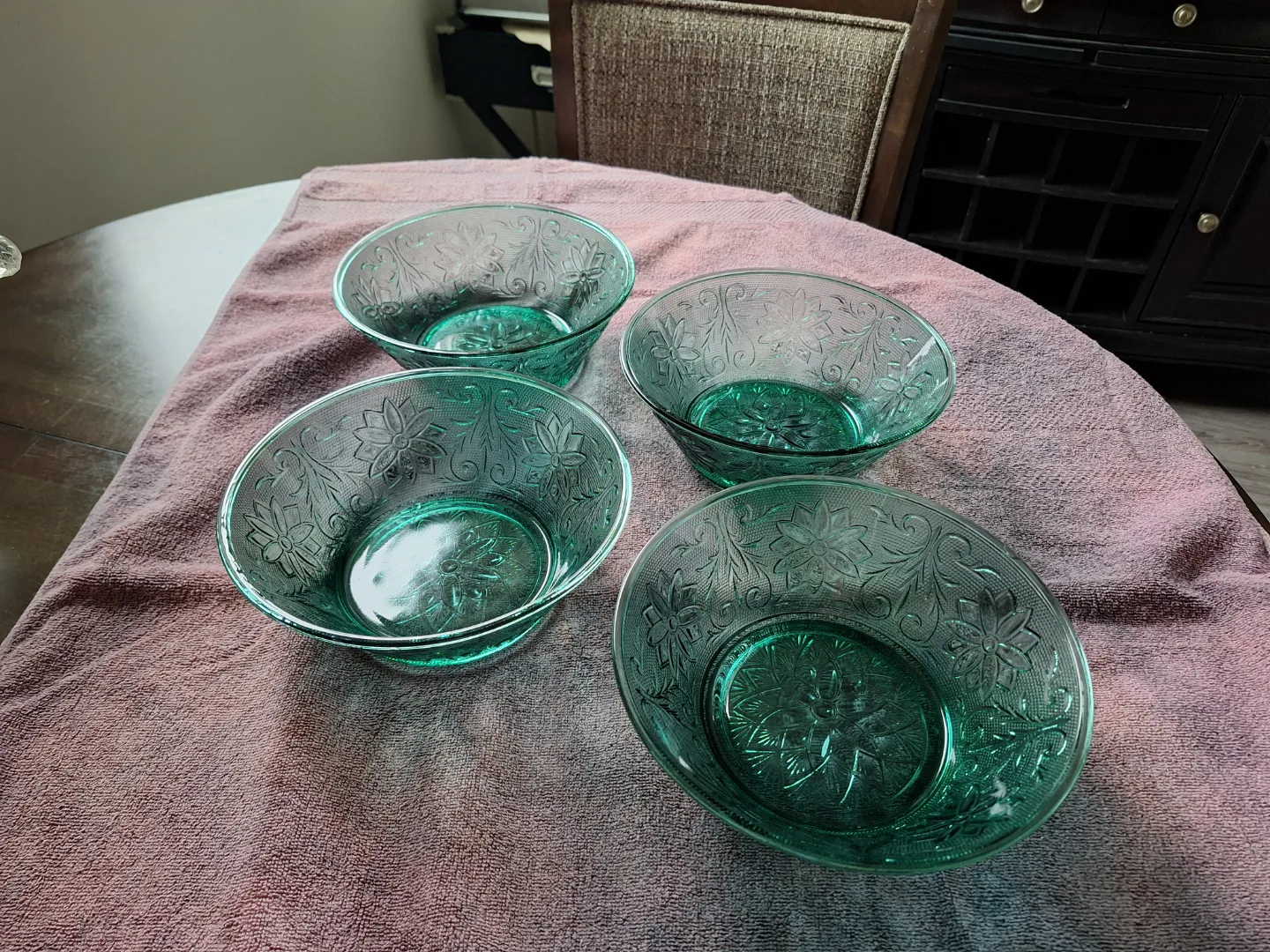 Set of Four Vintage Green Glass Bowls thumbnail