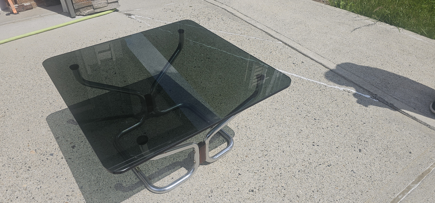 Mid-Century Modern Glass and Chrome Coffee Table