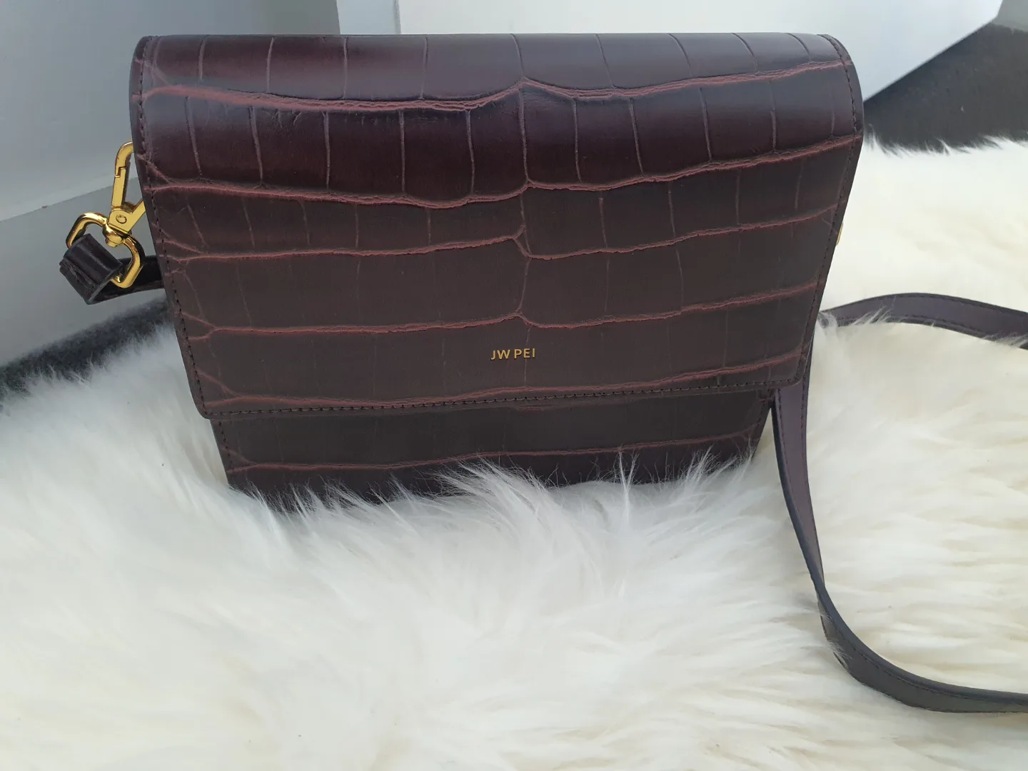JW PEI Friday Croc-Embossed Leather Crossbody Bag - Burgundy thumbnail