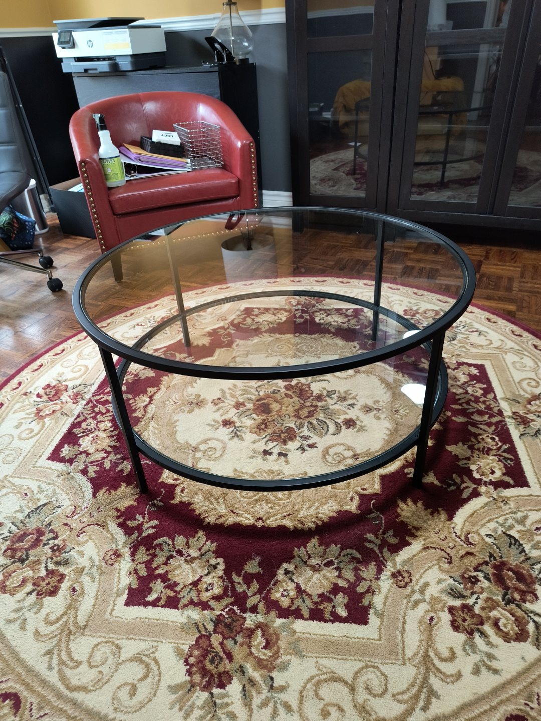 Round Glass Coffee Table with Steel black Frame