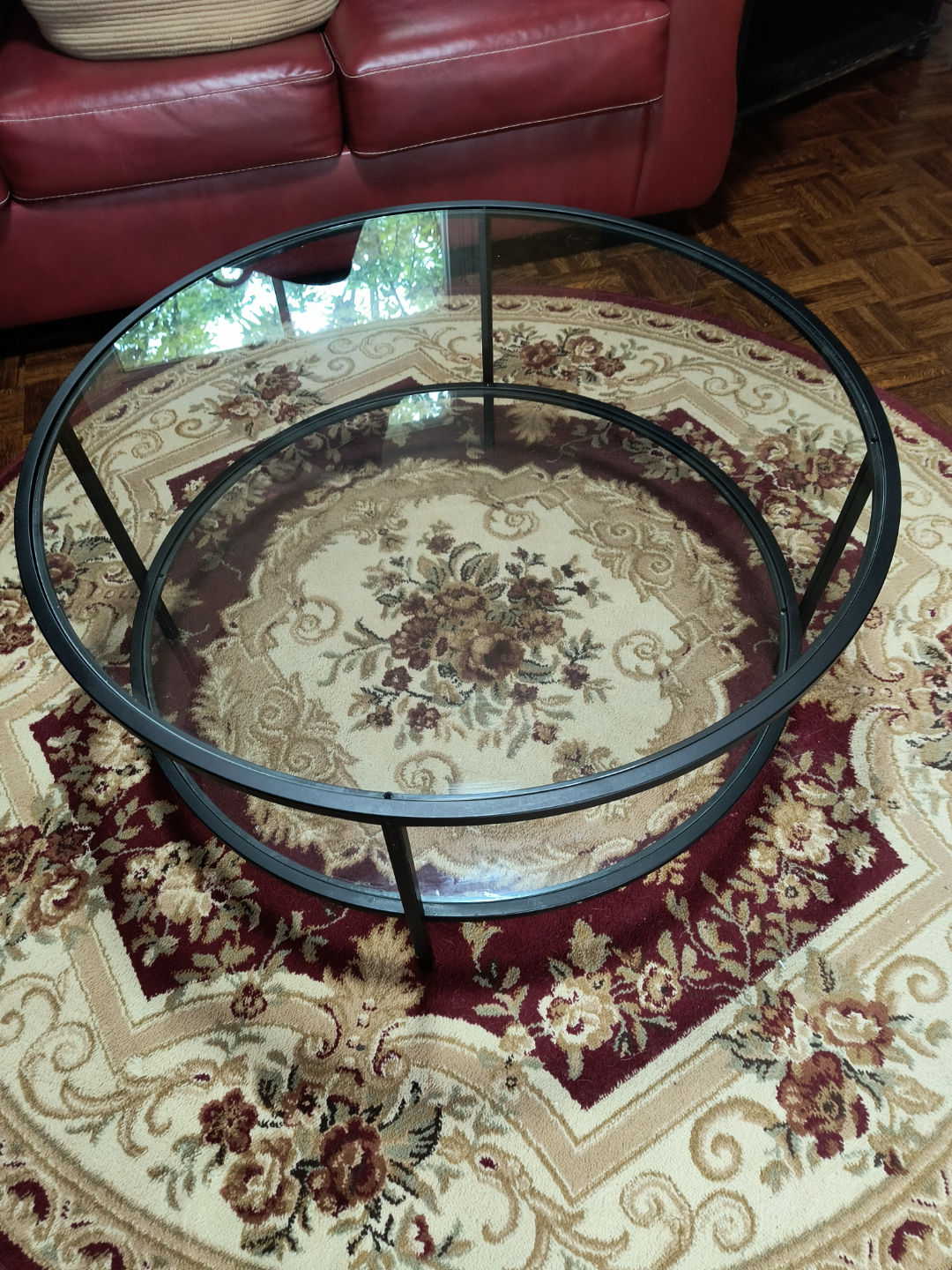 Round Glass Coffee Table with Steel black Frame - photo 2