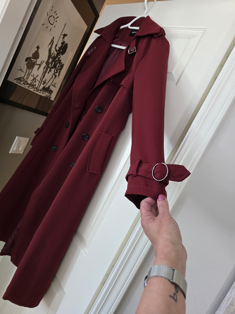 Burgundy Double-Breasted Trench Coat - photo 2