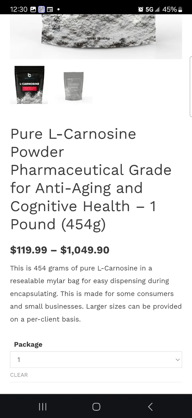 Pure L-Carnosine Powder Grade  Anti-Aging and Cognitive Health image indicator(4)