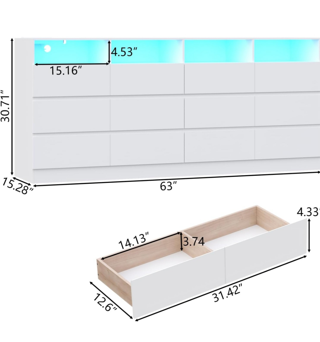 Modern White TV Stand with 12 Drawers and RGB LED Lights - photo 4
