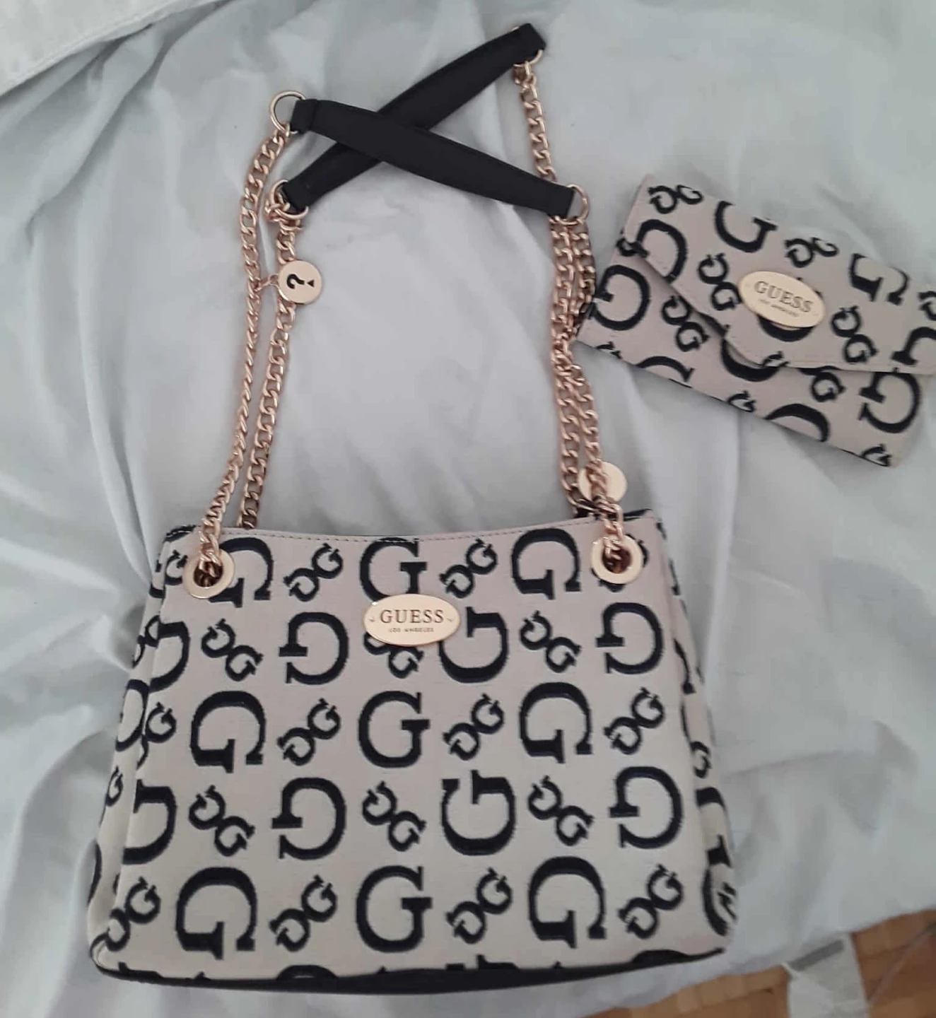 Guess handbag with chain strap and matching wallet