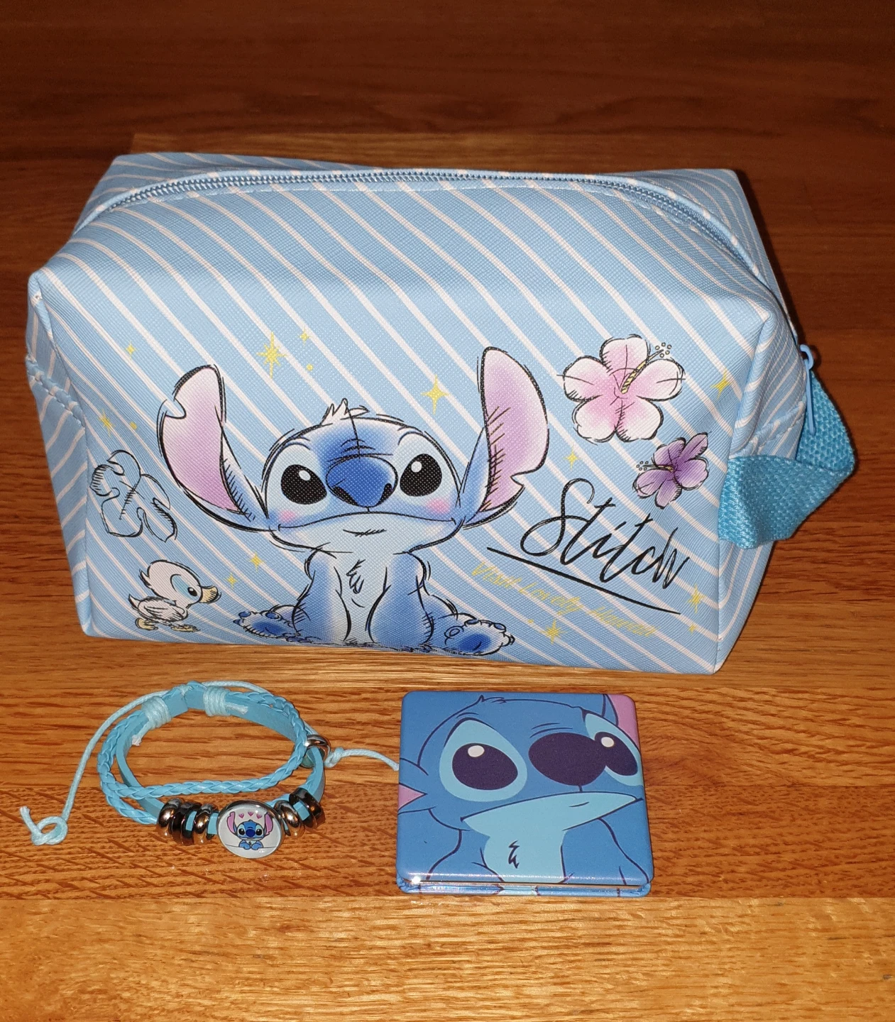 Stitch Makeup Bag, Bracelet, and Compact Mirror Set