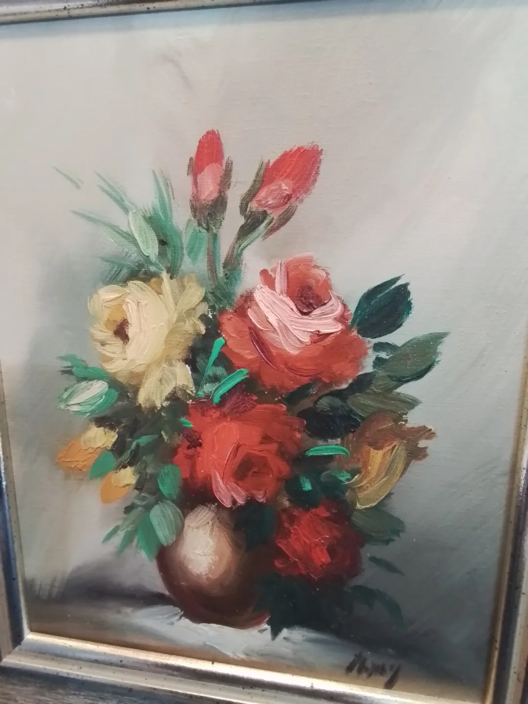 Original Framed Flower Oil Painting by Amy image indicator(2)