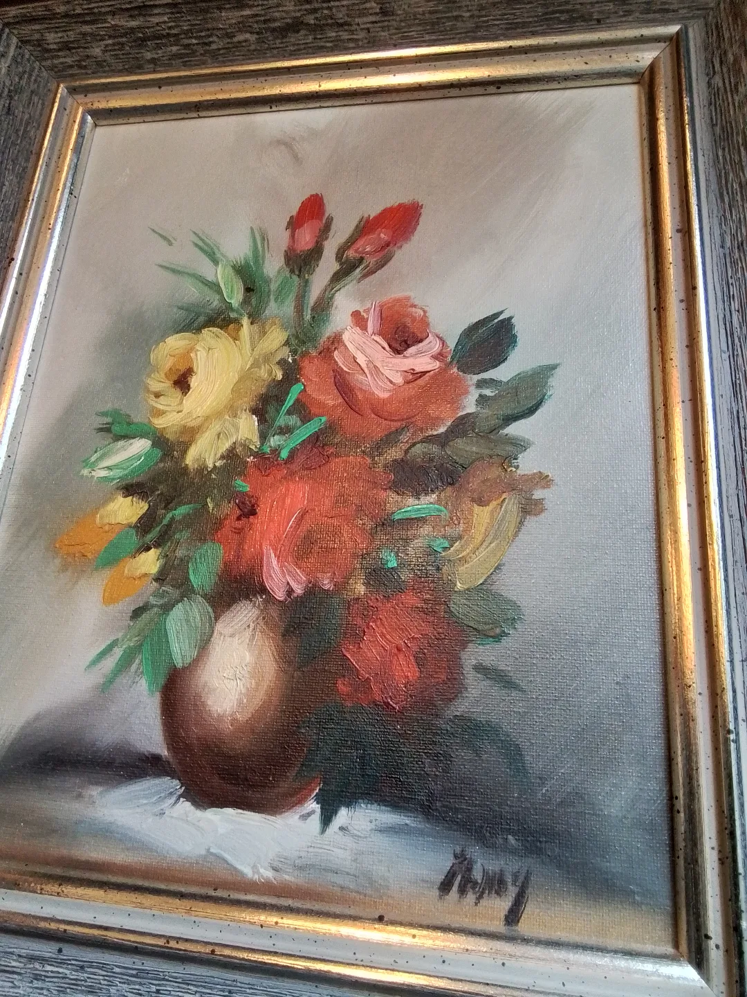 Original Framed Flower Oil Painting by Amy image indicator(5)