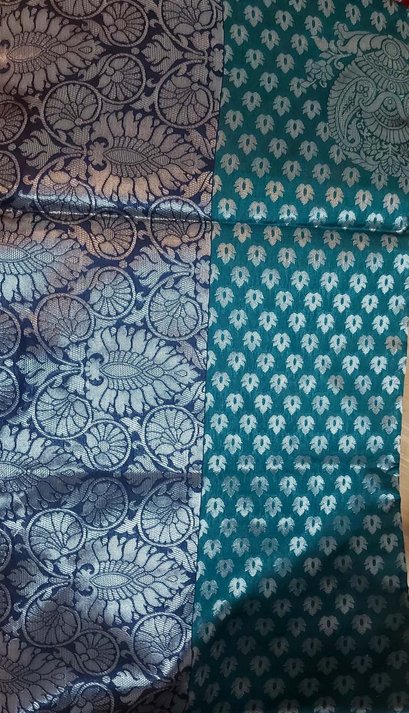 Beautiful Teal and Silver Banarasi Silk Saree