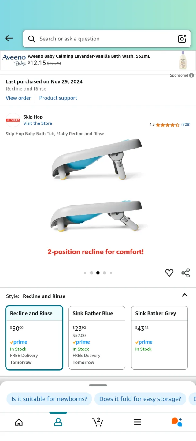 Skip Hop Moby Recline and Rinse Baby Bath Tub thumbnail
