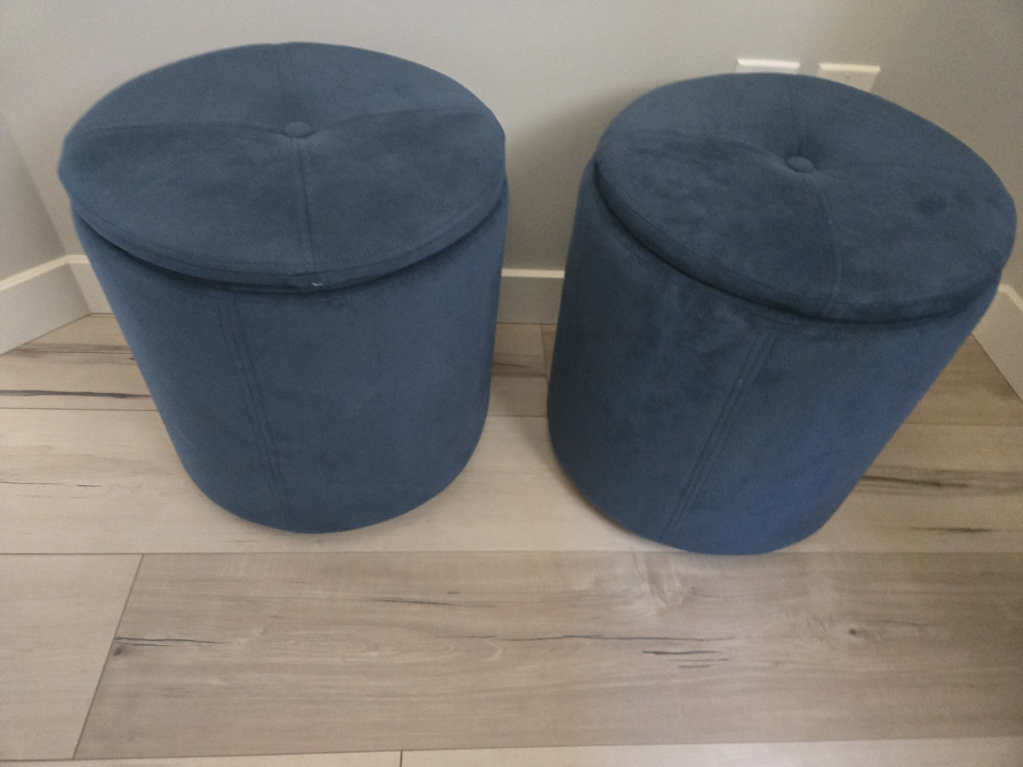 Pair of Blue Velvet Storage Ottomans