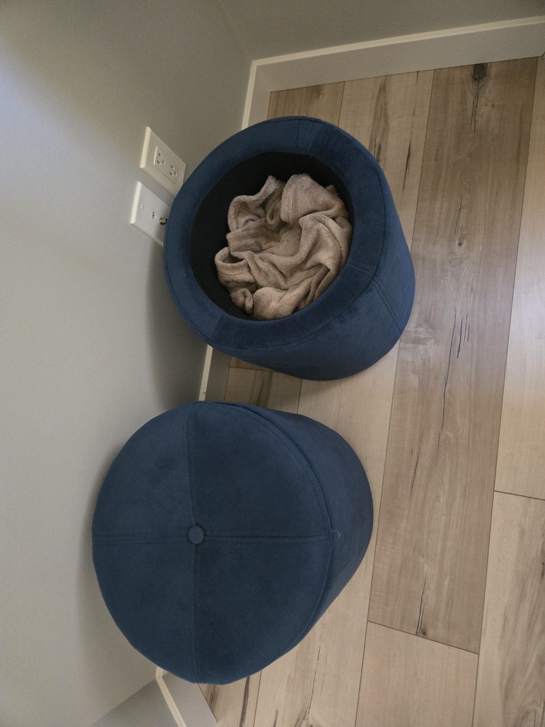 Pair of Blue Velvet Storage Ottomans - photo 2