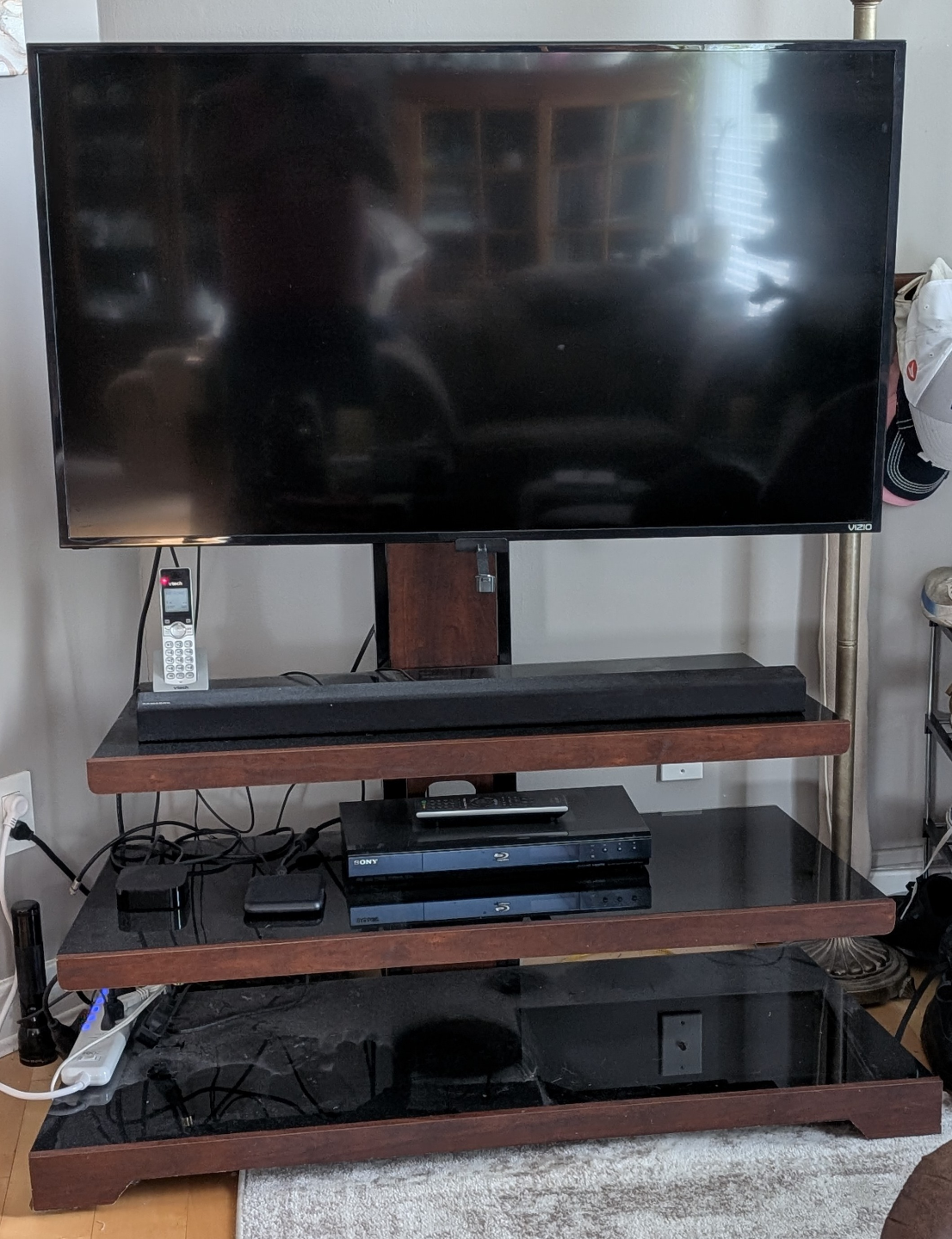 50" Vizio TV, and TV Stand with 3 Glass Shelves