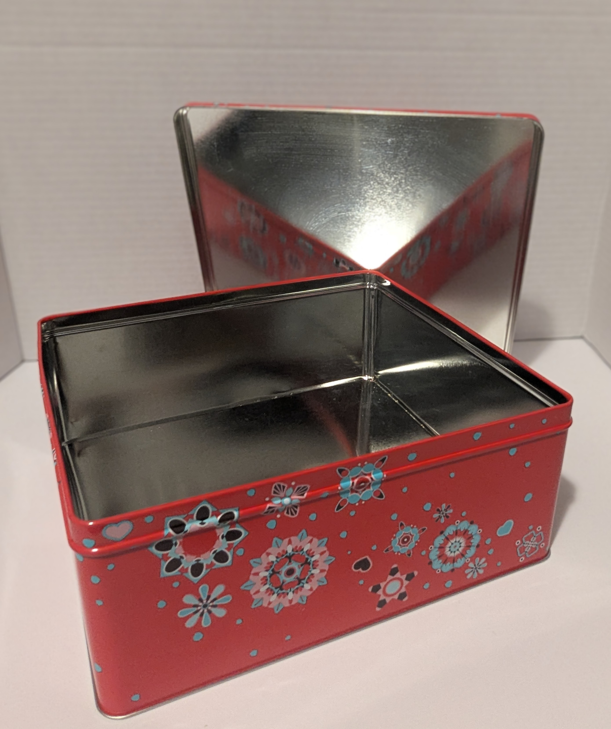 Red Floral Decorative Tin Box