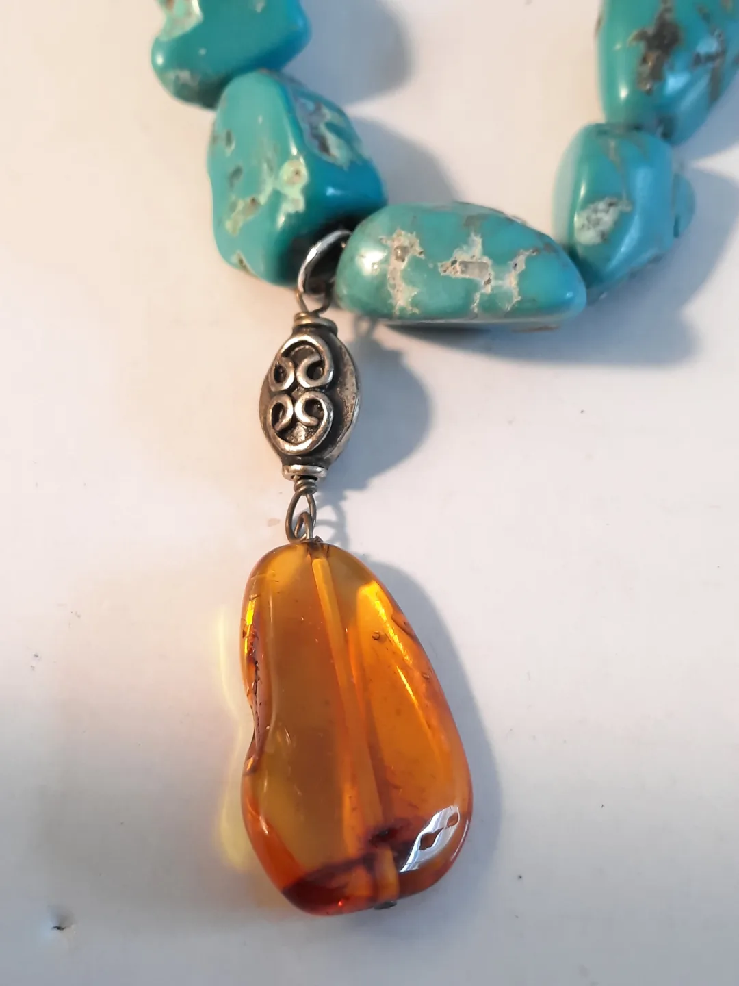 Turquoise and Amber Necklace with 925 silver clasp image indicator(5)
