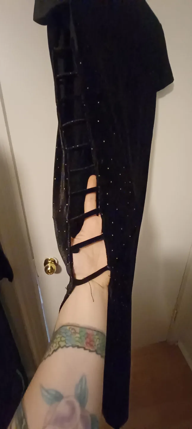 Black Velvet Mini Dress with Side Cut-Outs image indicator(3)