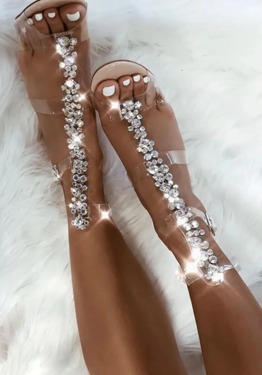 Rhinestone embellished clear heels thumbnail