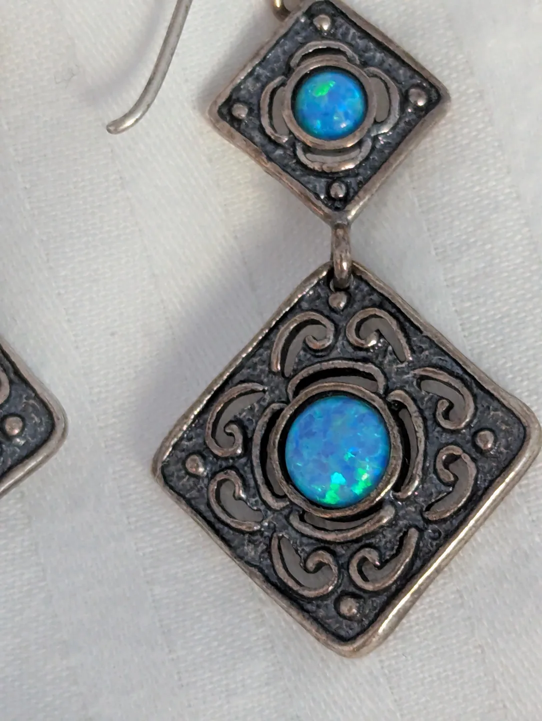 Stunning blue opals set in 925 silver dangle Earrings image indicator(10)