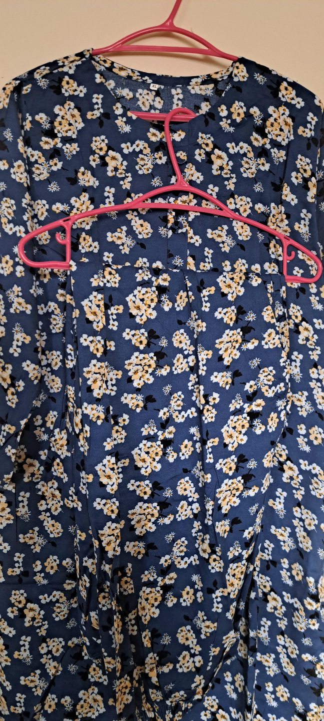 Women's Blue Floral 3/4 Sleeve Blouse